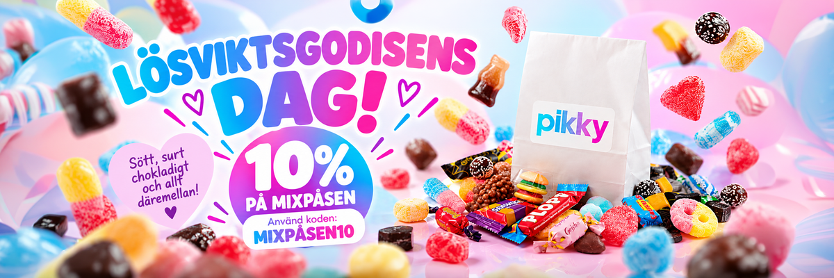 10% rabatt på Pikkypåsen Mix när du använder rabbattkoden MIXPÅSEN10 för att fira Lösviktsgodisets dag